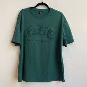Shein Oversized Los Angeles Spell Out Forrest Green Tee - Small